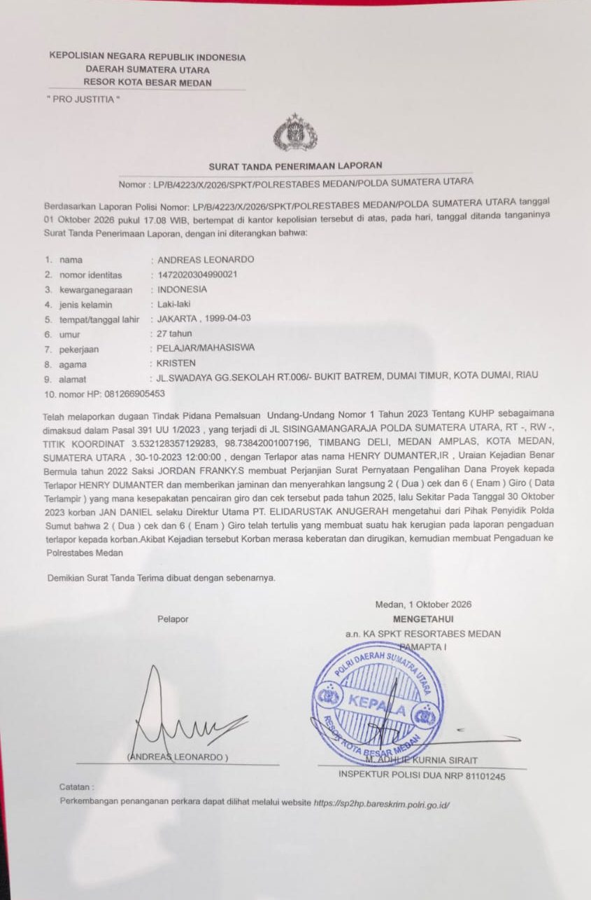 Laporan atas dugaan Tindak Pidana Pemalsuan Dokumen